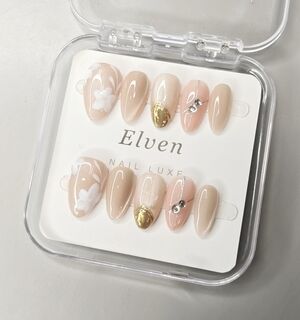 Elegant Nude and Gold Handmade Short Almond Press-On Nails